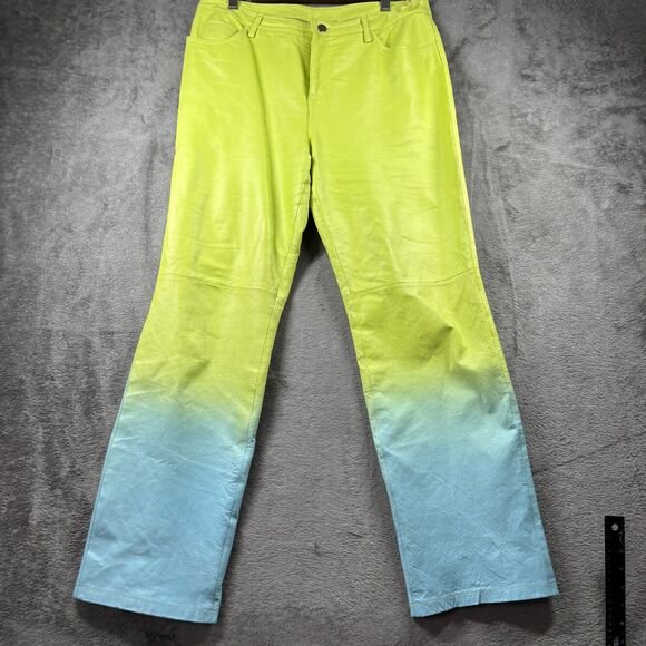 Metrostyle Women Vintage 90s Leather Suit Pants Jacket Ombre Lime Aqua Size 12 - Picture 5 of 12